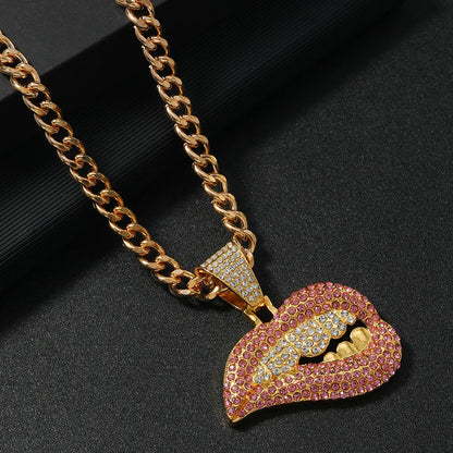 Hip-Hop Funny Rock Lips Rhinestones Alloy Wholesale Pendant Necklace