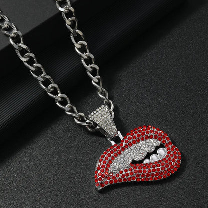 Hip-Hop Funny Rock Lips Rhinestones Alloy Wholesale Pendant Necklace