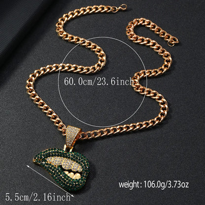 Hip-Hop Funny Rock Lips Rhinestones Alloy Wholesale Pendant Necklace