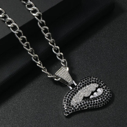 Hip-Hop Funny Rock Lips Rhinestones Alloy Wholesale Pendant Necklace