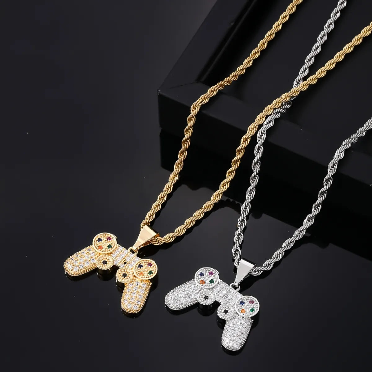 Hip-Hop Game Console Stainless Steel Titanium Steel Plating Inlay Rhinestones Gold Plated Unisex Necklace Pendant