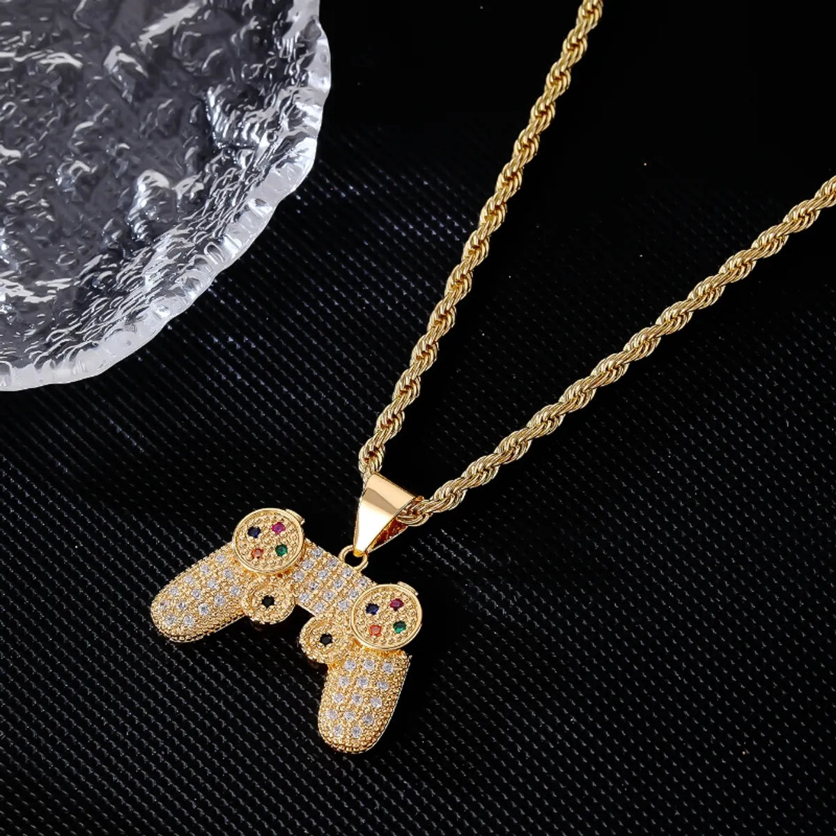 Hip-Hop Game Console Stainless Steel Titanium Steel Plating Inlay Rhinestones Gold Plated Unisex Necklace Pendant