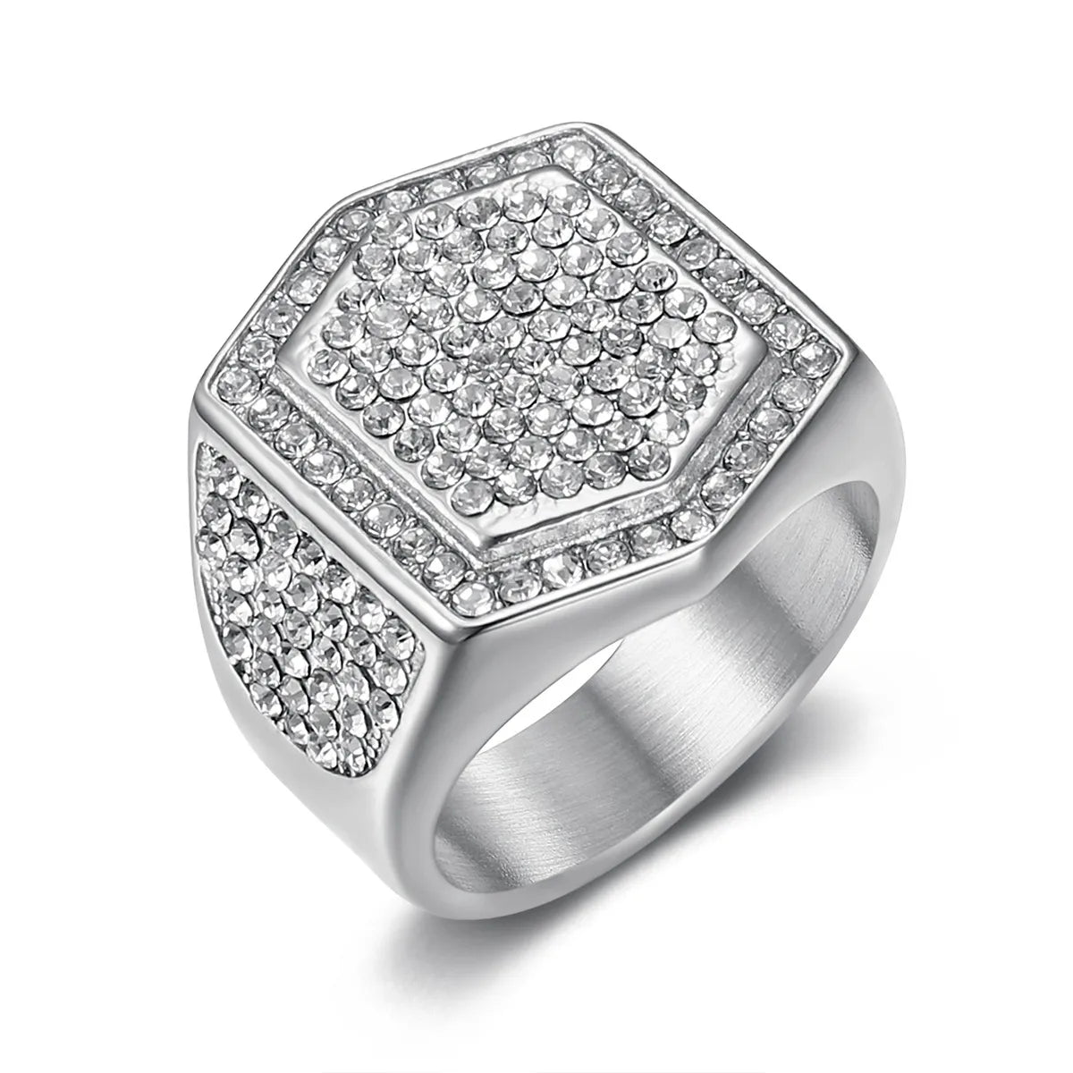 Hip-Hop Geometric 304 Stainless Steel Plating Inlay Rhinestones Gold Plated Men'S Rings