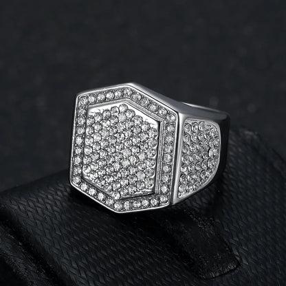 Hip-Hop Geometric 304 Stainless Steel Plating Inlay Rhinestones Gold Plated Men'S Rings