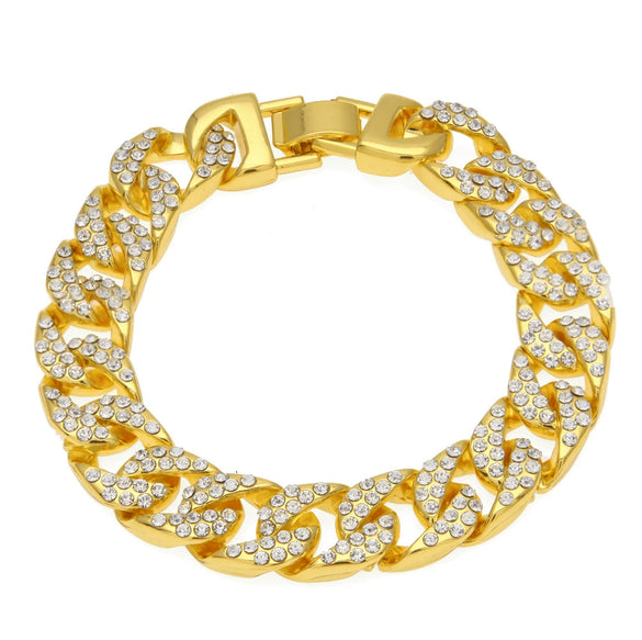 Hip Hop Geometric Alloy Cuban Chain Necklace And Bracelet Set With Diamond Look Inlay Gold And Silver Thick Statement Jewelry For Men And Unisex