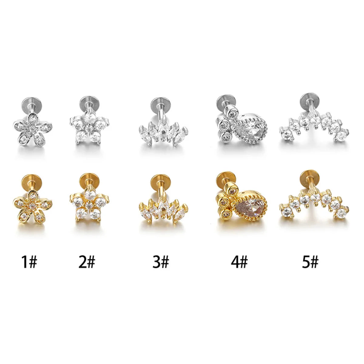 Hip-hop Geometric Flower Stainless Steel Inlay Zircon Lip Stud 1 Piece