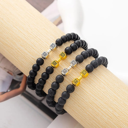 Hip-Hop Geometric Letter Alloy Volcanic Rock Unisex Bracelets