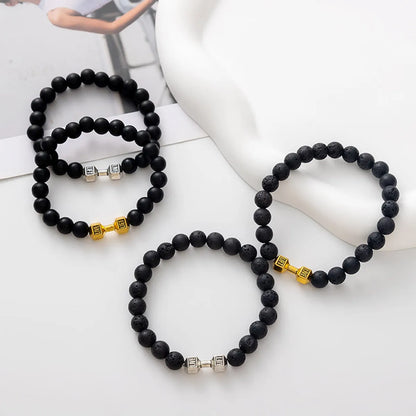 Hip-Hop Geometric Letter Alloy Volcanic Rock Unisex Bracelets