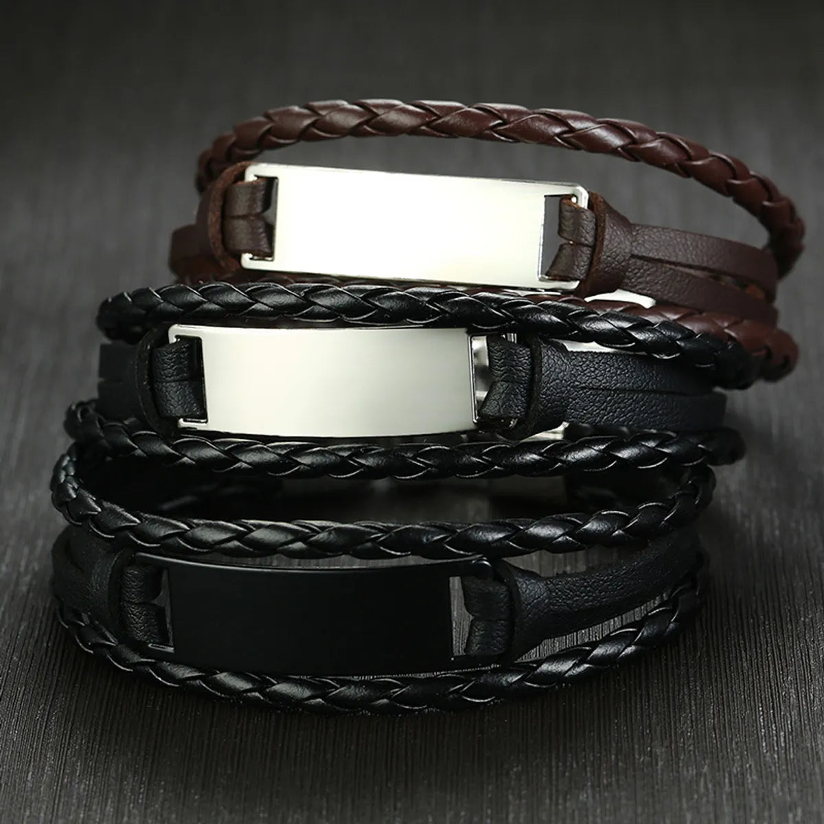 Hip-Hop Geometric Pu Leather Alloy Men'S Bracelets 1 Piece