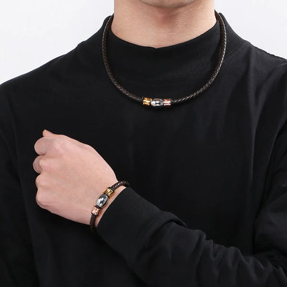 Hip-hop Geometric Pu Leather Titanium Steel Men's Bracelets Necklace