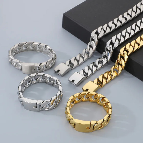 Hip-Hop Geometric Solid Color 304 Stainless Steel 18K Gold Plated Men'S Bracelets Necklace