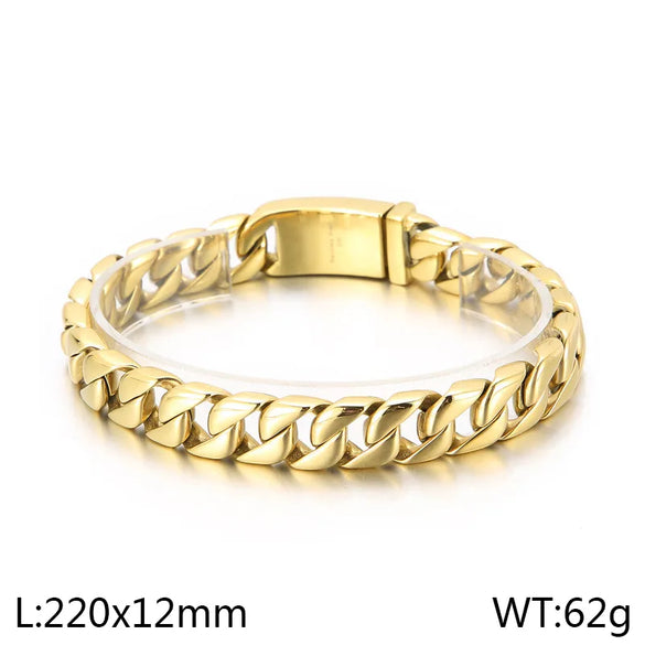 Hip-Hop Geometric Solid Color 304 Stainless Steel 18K Gold Plated Men'S Bracelets Necklace