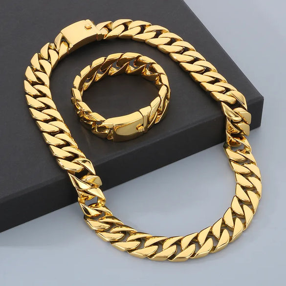 Hip-Hop Geometric Solid Color 304 Stainless Steel 18K Gold Plated Men'S Bracelets Necklace