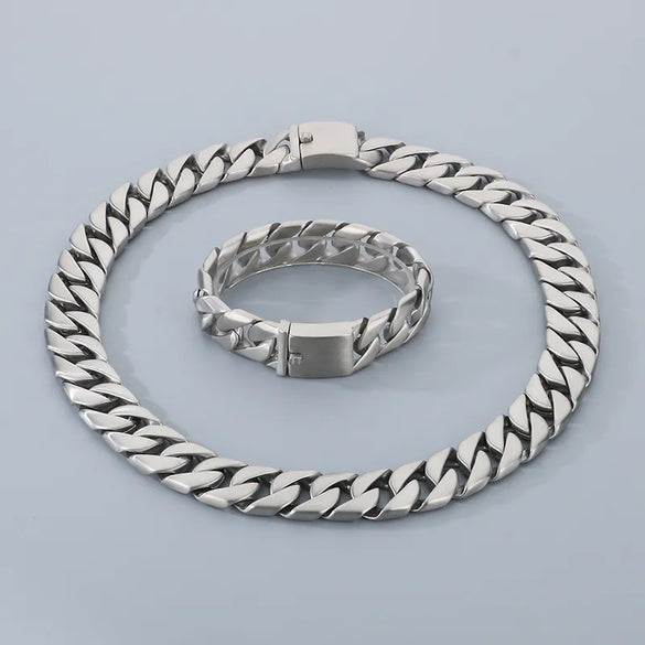 Hip-Hop Geometric Solid Color 304 Stainless Steel 18K Gold Plated Men'S Bracelets Necklace