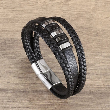 Hip-Hop Geometric Solid Color Pu Leather Alloy Men'S Bangle