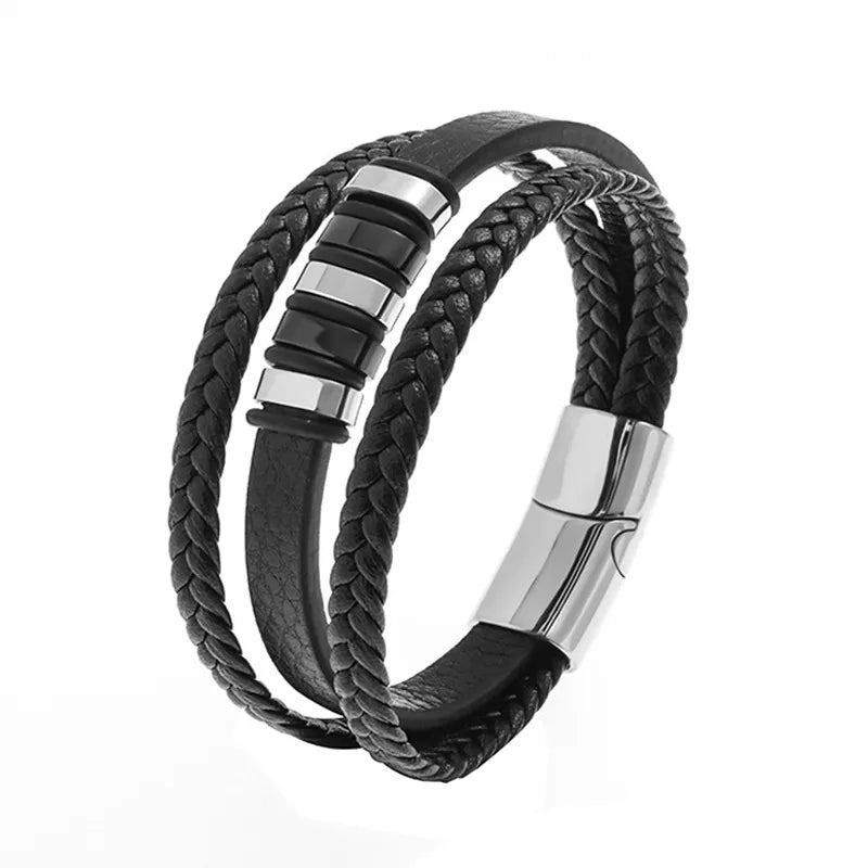 Hip-Hop Geometric Solid Color Pu Leather Alloy Men'S Bangle