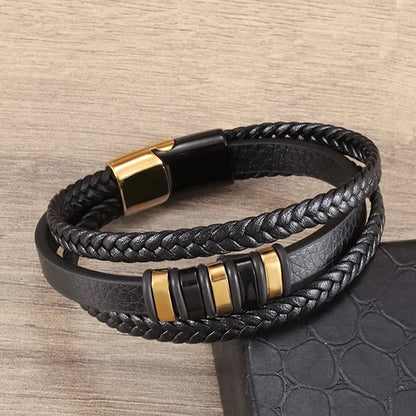 Hip-Hop Geometric Solid Color Pu Leather Alloy Men'S Bangle