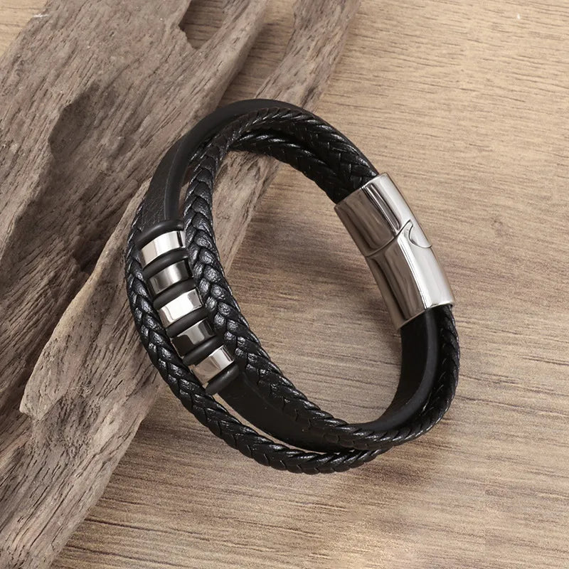 Hip-Hop Geometric Solid Color Pu Leather Alloy Men'S Bangle