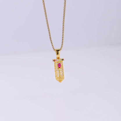 Hip-hop Geometric Solid Color Stainless Steel Artificial Gemstones Copper Plating Inlay Zircon 18k Gold Plated Pendant Necklace