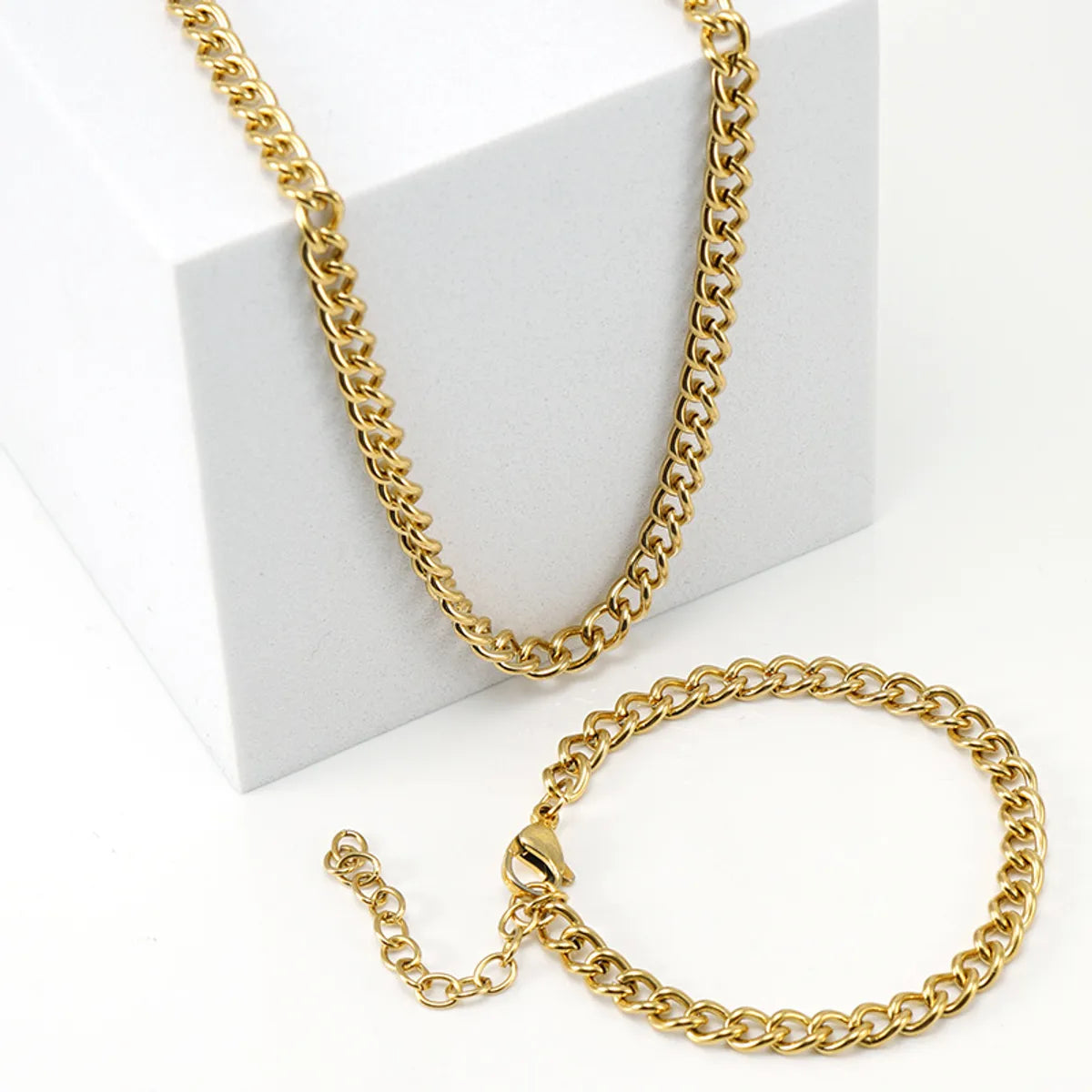 Hip-hop Geometric Stainless Steel Gold Plated Men's Bracelets Necklace