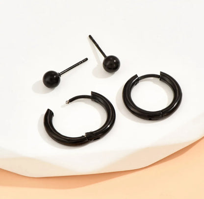 Hip-Hop Geometric Stainless Steel Hoop Earrings Ear Studs 2 Pairs