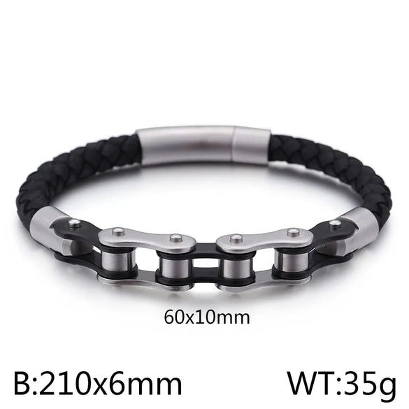 Hip-Hop Geometric 304 Stainless Steel Leather Braid 18K Gold Plated Men'S Bracelets