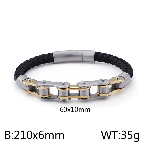 Hip-Hop Geometric 304 Stainless Steel Leather Braid 18K Gold Plated Men'S Bracelets