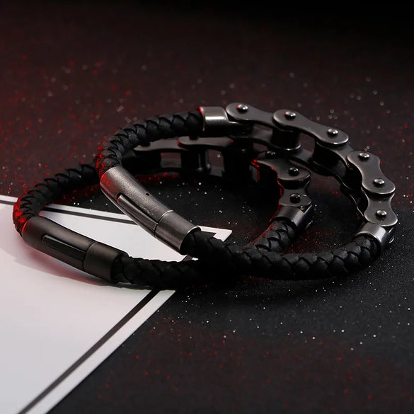 Hip-Hop Geometric 304 Stainless Steel Leather Braid 18K Gold Plated Men'S Bracelets