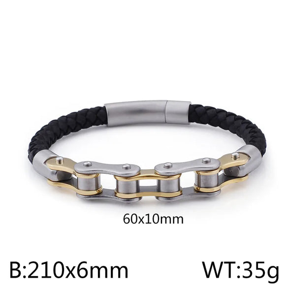 Hip-Hop Geometric 304 Stainless Steel Leather Braid 18K Gold Plated Men'S Bracelets