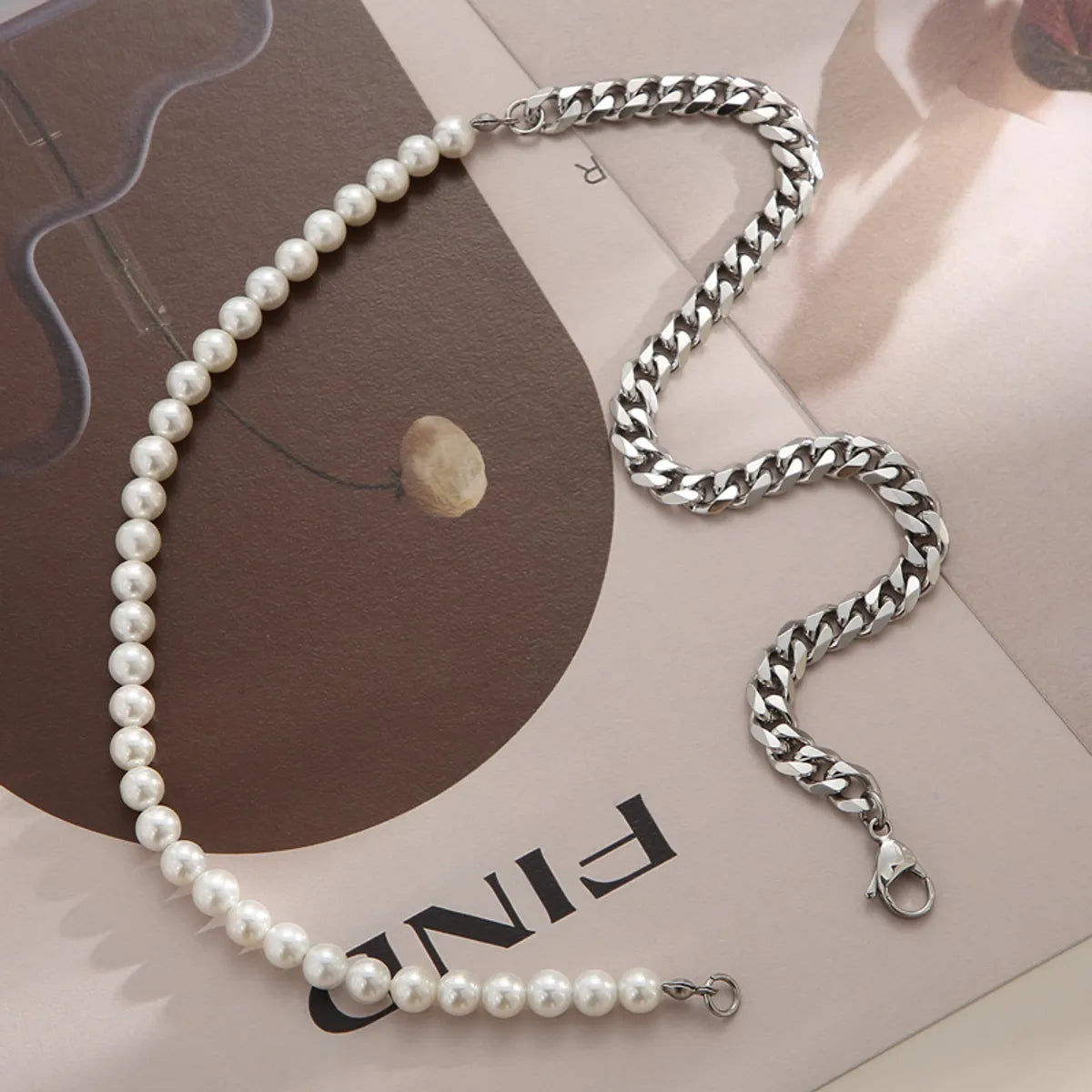 Hip-Hop Geometric Stainless Steel Patchwork Artificial Pearls Jewelry Set 1 Piece