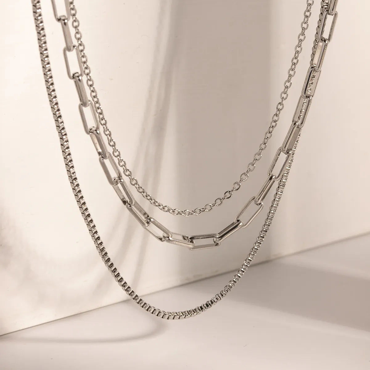 Hip-hop Geometric Stainless Steel Plating Three Layer Necklace