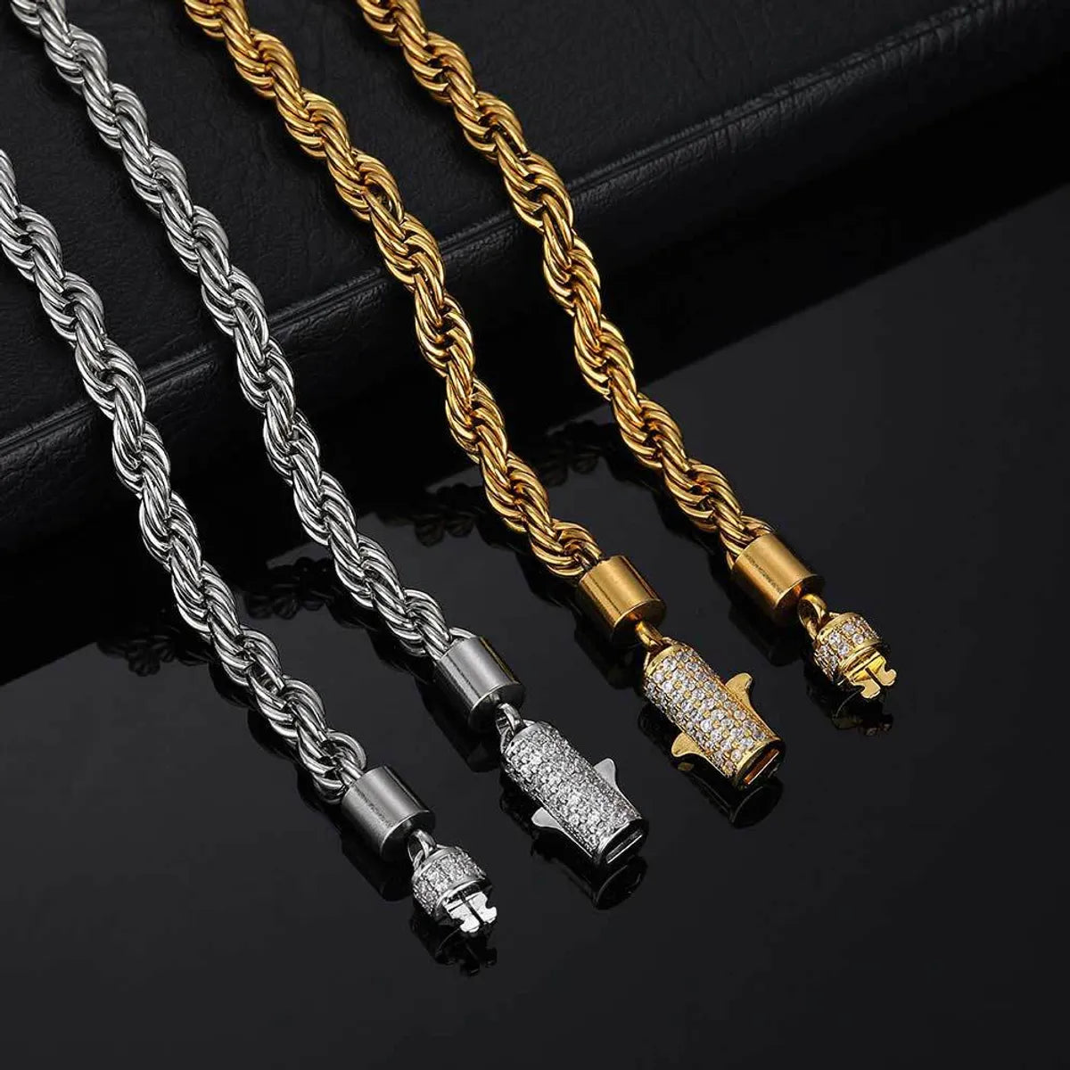 Hip-hop Geometric Stainless Steel Plating Zircon Bracelets Necklace