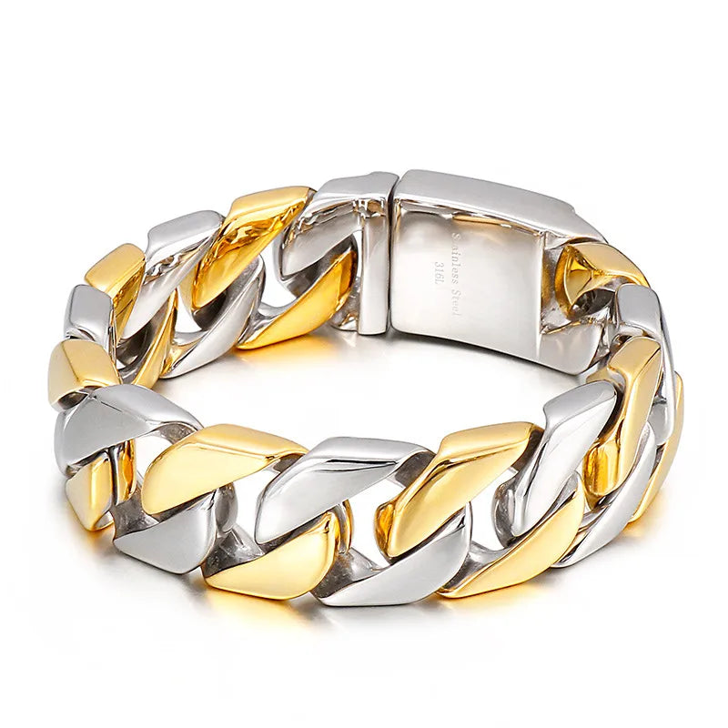 Hip-Hop Geometric Stainless Steel Polishing 18K Gold Plated Men'S Bracelets