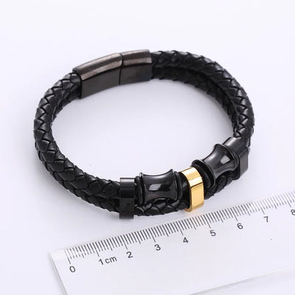 Hip-Hop Geometric Stainless Steel Pu Leather Braid Men'S Bracelets