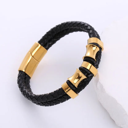 Hip-Hop Geometric Stainless Steel Pu Leather Braid Men'S Bracelets