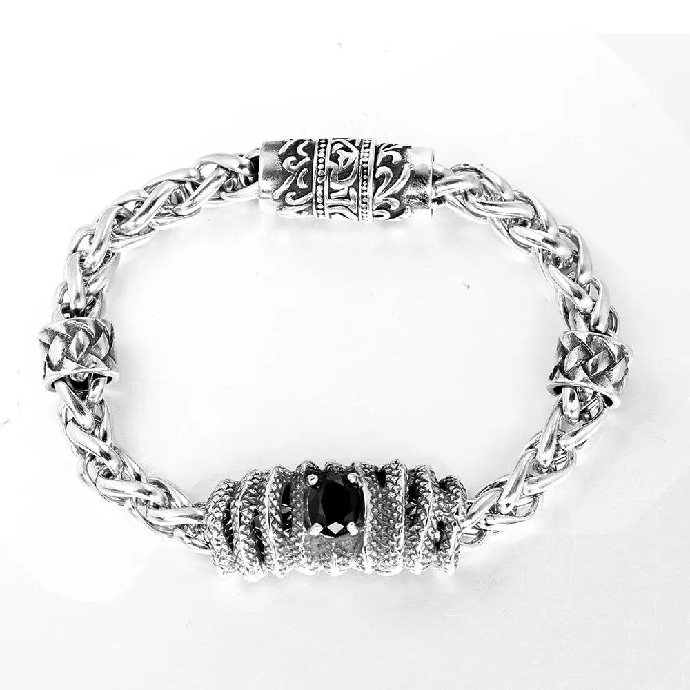 Hip-Hop Geometric Stainless Steel Zircon Unisex Bracelets