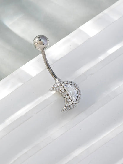 Hip-hop Geometric Stainless Steel Silver Plated Zircon Belly Ring In Bulk