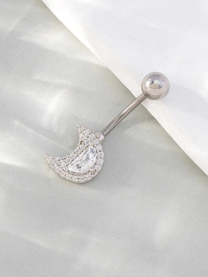 Hip-hop Geometric Stainless Steel Silver Plated Zircon Belly Ring In Bulk