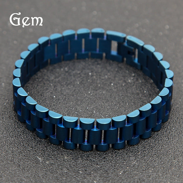 Hip Hop Geometric Stainless Steel Strap Bracelet For Men And Unisex Punk Electroplated Gun Black Watch Chain Style Jewelry
