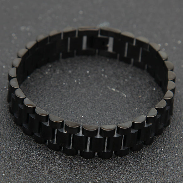 Hip Hop Geometric Stainless Steel Strap Bracelet For Men And Unisex Punk Electroplated Gun Black Watch Chain Style Jewelry