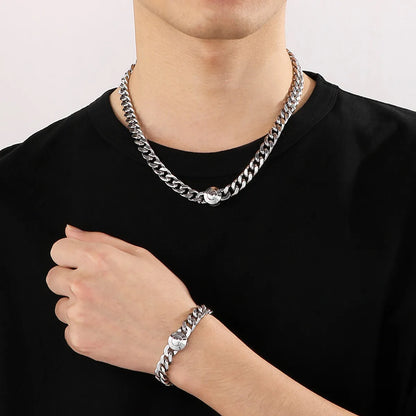 Hip-hop Geometric Titanium Steel Inlay Rhinestones Bracelets Necklace