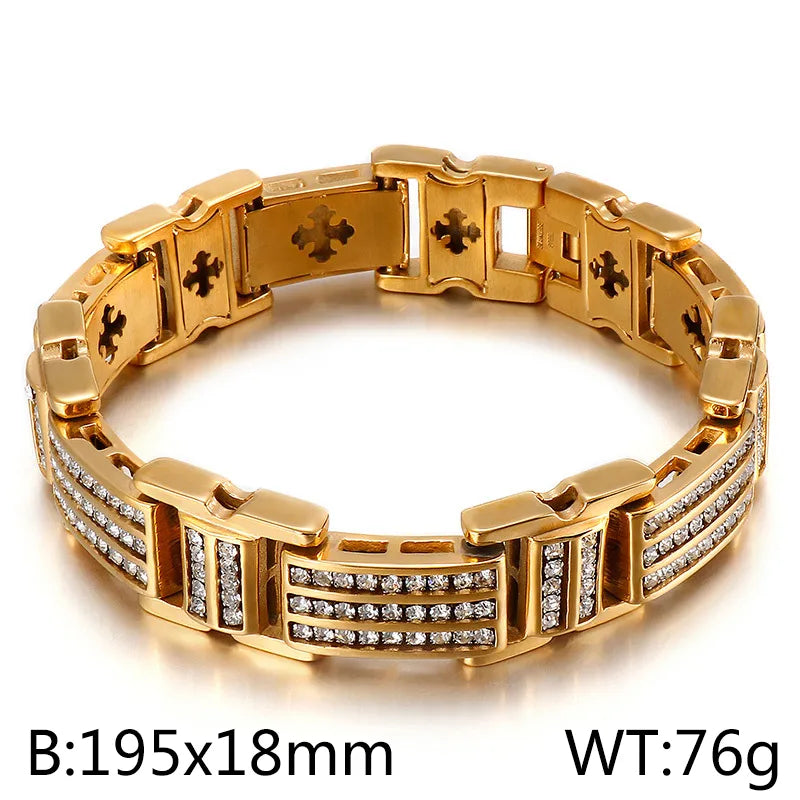 Hip-Hop Geometric Titanium Steel Inlay Zircon 18K Gold Plated Men'S Bracelets