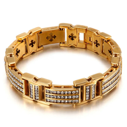 Hip-Hop Geometric Titanium Steel Inlay Zircon 18K Gold Plated Men'S Bracelets