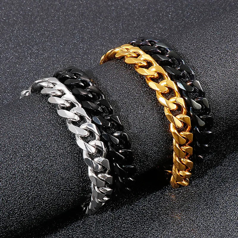 Hip-Hop Geometric Titanium Steel Layered Plating 18K Gold Plated Men'S Bracelets