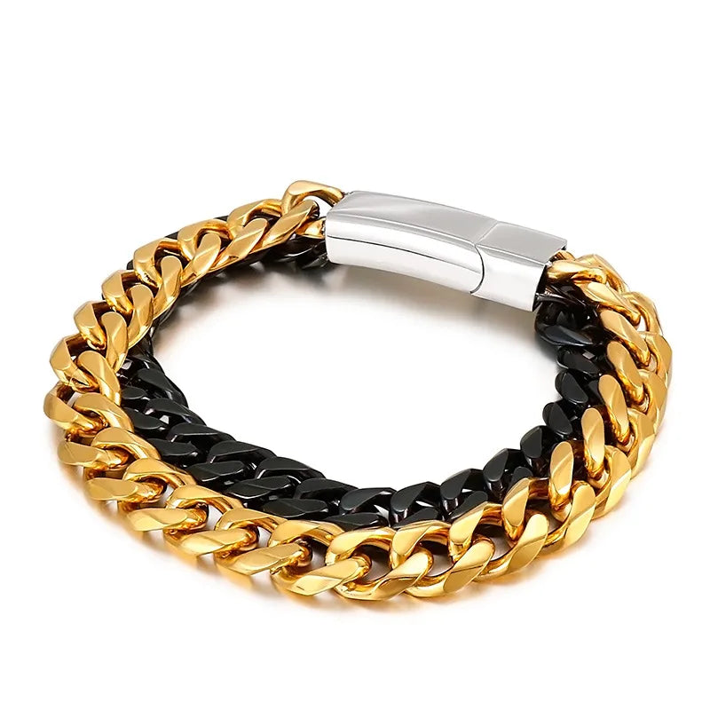 Hip-Hop Geometric Titanium Steel Layered Plating 18K Gold Plated Men'S Bracelets