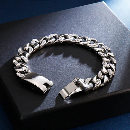 Hip-Hop Geometric Titanium Steel Plating Inlay Zircon 18K Gold Plated Men'S Bracelets