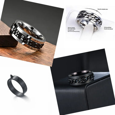 Hip-Hop Geometric 304 Stainless Steel Plating Black Plated Men'S Rings