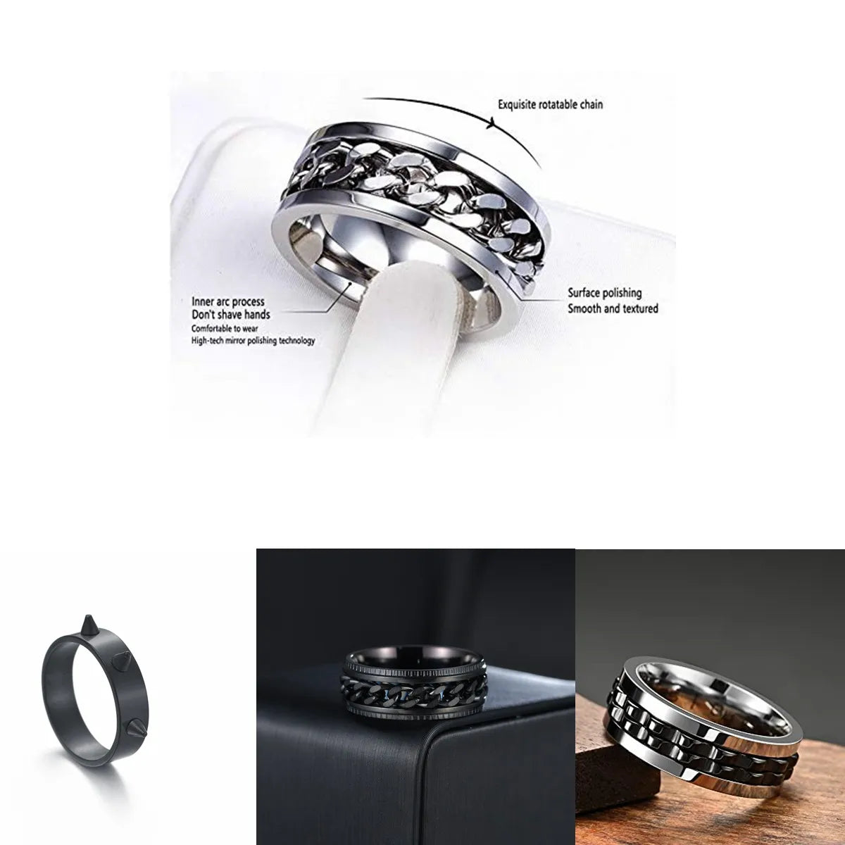 Hip-Hop Geometric 304 Stainless Steel Plating Black Plated Men'S Rings