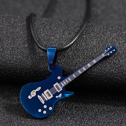 Hip-Hop Guitar Skull Stainless Steel Men'S Pendant Necklace