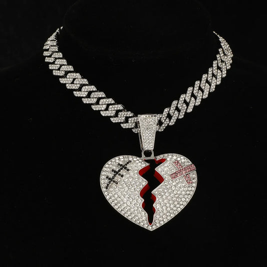 Hip-hop Heart Shape Rhinestones Stainless Steel Alloy Wholesale Pendant Necklace